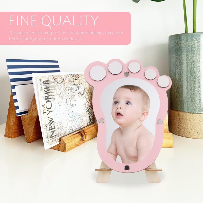 Personalized Baby Footprint Photo Frame Pink Nursery Keepsake First Year Milestones Gift - Image 4