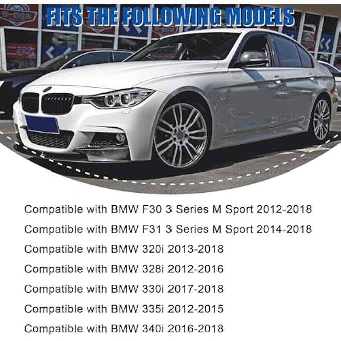 Fancemot Gloss Black Front Bumper Lip Compatible with BMW F30 F31 3 Series M Sport 2012-2018, Splitter Spoiler Diffuser Protector Wing Body Kit Compatible with BMW 320i 328i 330i 335i 340i - Image 2