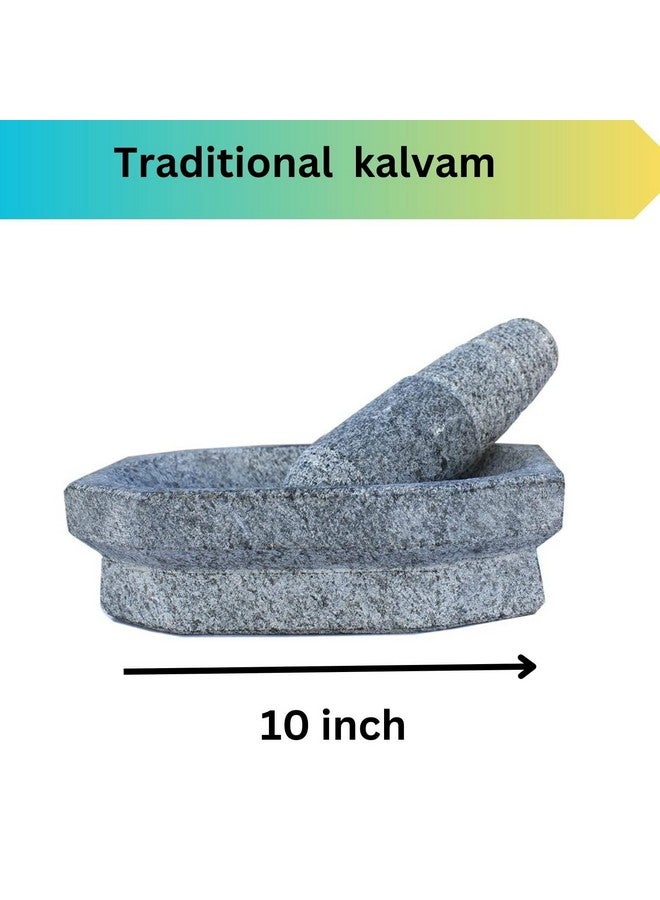 Subaa Kalvam Stone Mortar and Pestle Set Masher Khalbatta Kharal Musal for Kitchen Home Herbs and Spices -8Inch Grey - Image 2