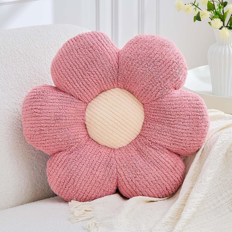 VBGYA Dusty Pink Flower Decorative Throw Pillows, Cute Daisy Shaped Plush Aesthetic Pillow, Soft 19.6" Floor Seat Cushion - Image 1