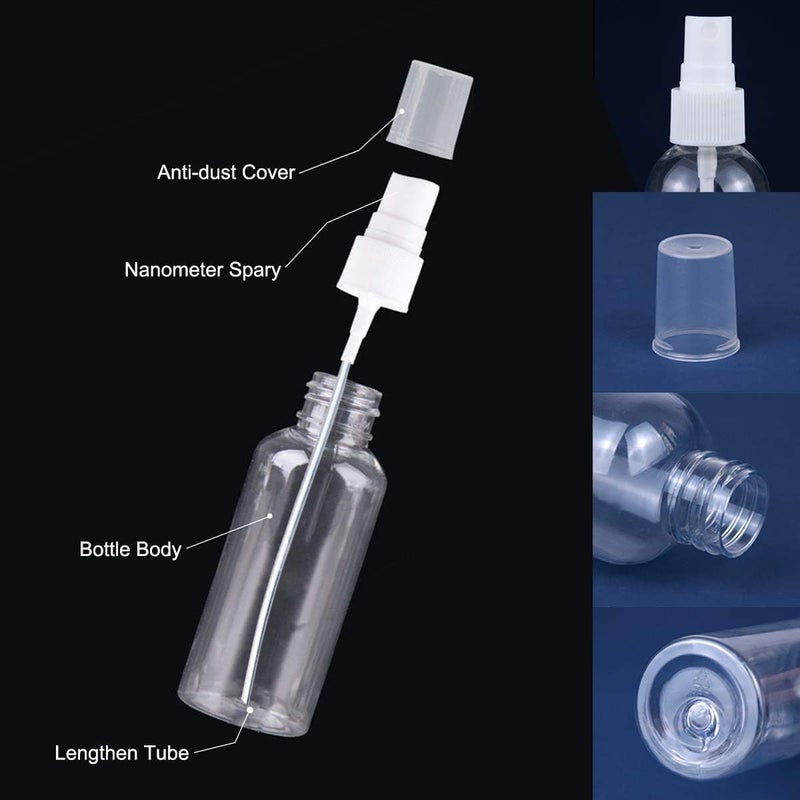 GJT 2oz/50ml Plastic Spray Bottles, Plastic Spray Clear Empty Fine Mist Plastic Mini Travel Bottle Set Bottles Refillable Liquid Containers 6 Pack - Image 5