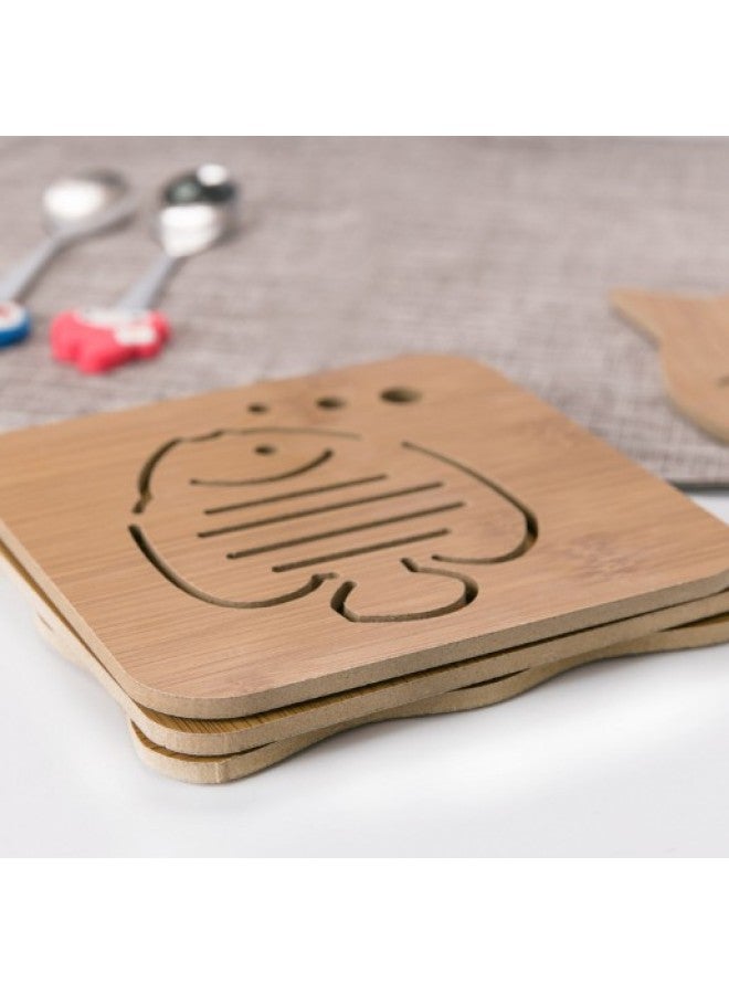 Thickened Cartoon Kitchen Table Mat Anti-slip Pot Bowl Plate Mat Wooden Cup Coaster Bamboo Texture Hollow Out Design-Color:Large Apple (with Anti-slip Mat)  - Image 5