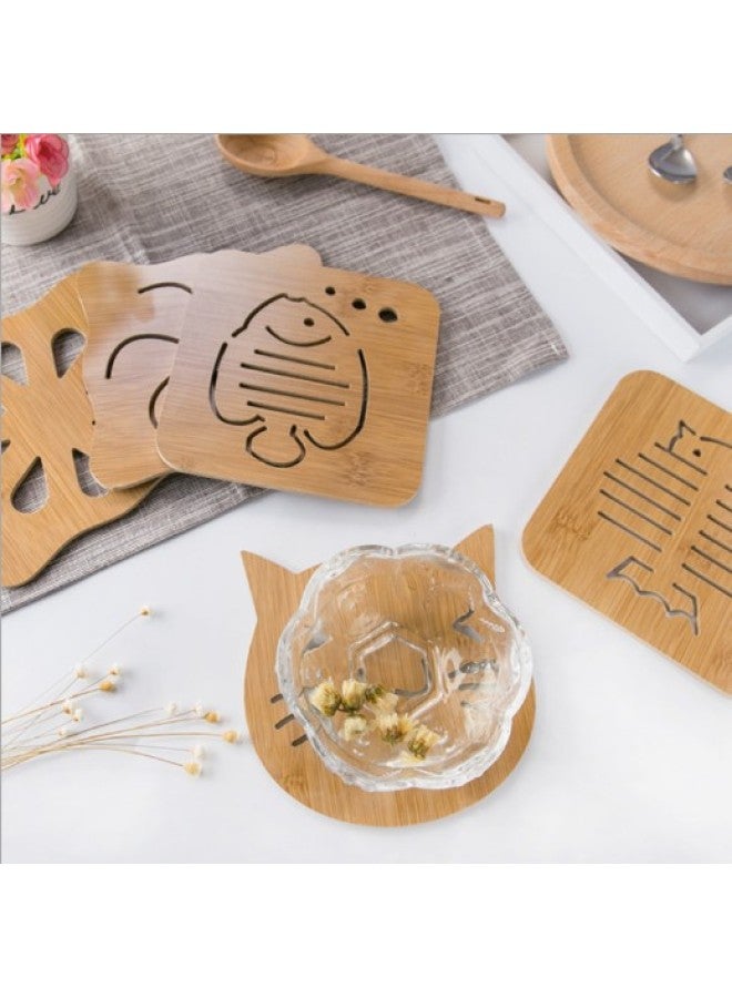 Thickened Cartoon Kitchen Table Mat Anti-slip Pot Bowl Plate Mat Wooden Cup Coaster Bamboo Texture Hollow Out Design-Color:Large Apple (with Anti-slip Mat)  - Image 4