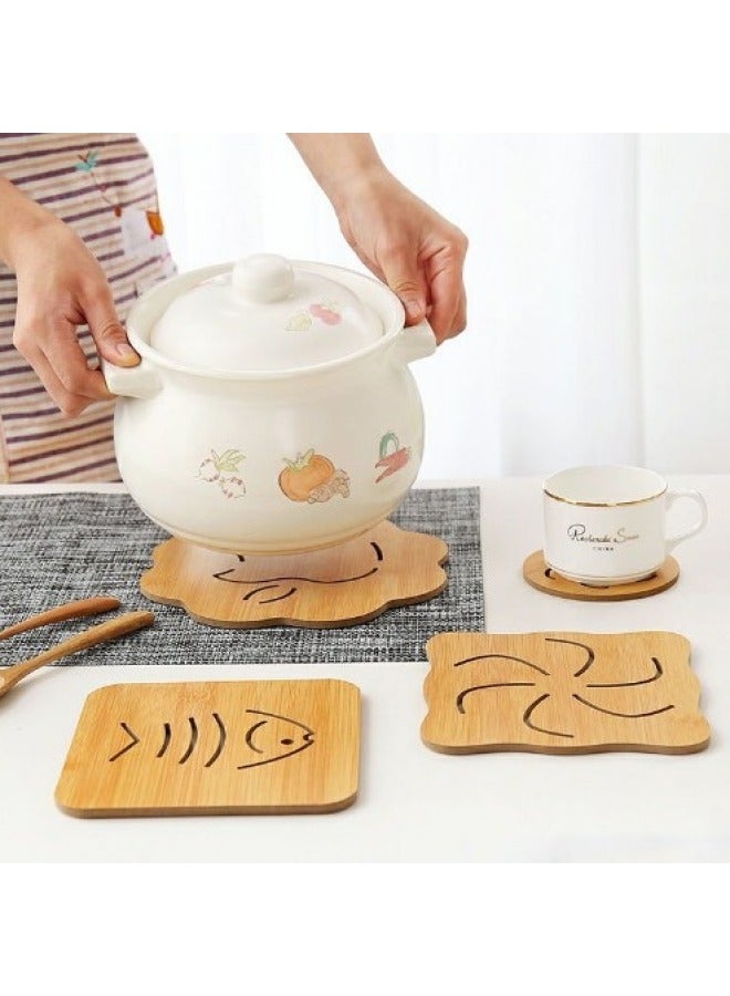 Thickened Cartoon Kitchen Table Mat Anti-slip Pot Bowl Plate Mat Wooden Cup Coaster Bamboo Texture Hollow Out Design-Color:Large Apple (with Anti-slip Mat)  - Image 2