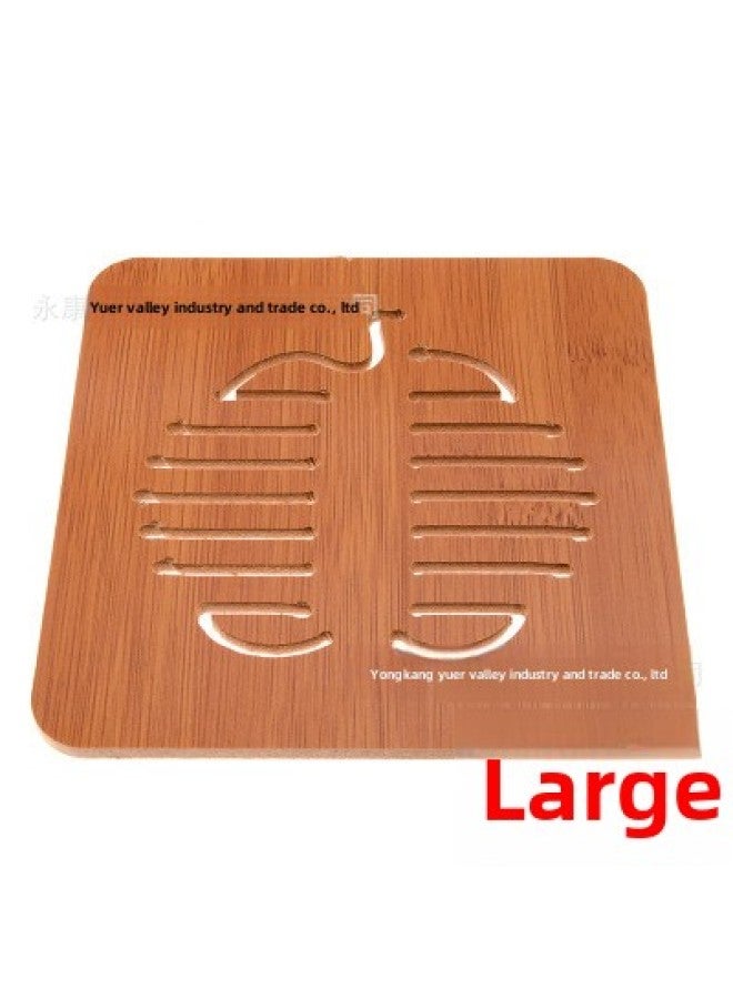 Thickened Cartoon Kitchen Table Mat Anti-slip Pot Bowl Plate Mat Wooden Cup Coaster Bamboo Texture Hollow Out Design-Color:Large Apple (with Anti-slip Mat)  - Image 1