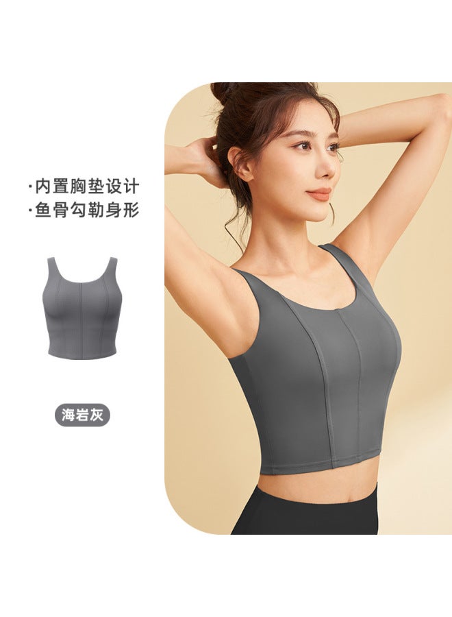 Summer New Style Fixed Chest Pad Fishbone Striped Sports Vest Shockproof Sports Bra