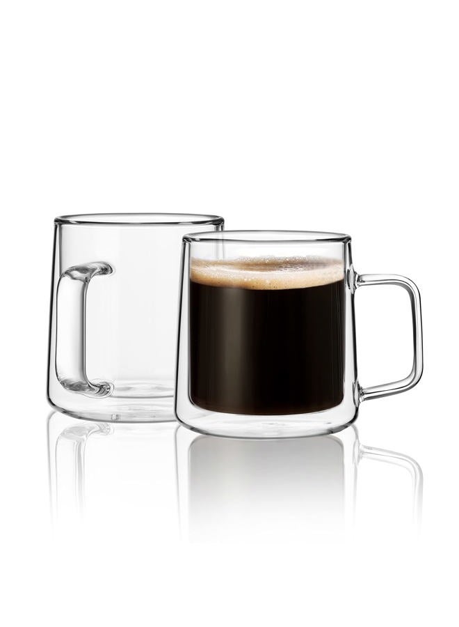 CnGlass 10oz Glass Coffee Mugs,Double Wall Insulated Glass Mugs with Handle,Clear Espresso Mugs for Latte,Cappuccino,Tea Bag,Set of 2 - Image 1