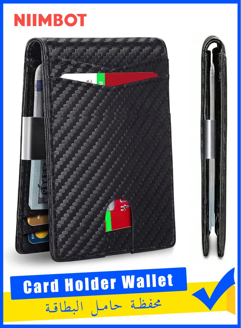 NIIMBOT Mens Slim Wallet Card Holder Wallet Gifts for Men With Money Clip 12 Card Slots Id Window Rfid Blocking Holder Minimalist Small Leather Bifold Men's Front Pocket Wallet Gift Box Mens Gifts (Black)  - Image 1