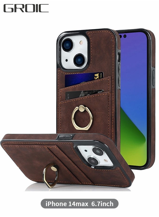 GROIC - For iPhone 14 Plus IPhone 14 Max Case 6.7 Inch Wallet Case with Card Holder Ring Kickstand Dual Layer Leather Credit Card Slots Protective Shockproof Cover Designed for IPhone 14 Plus Shell - Image 1