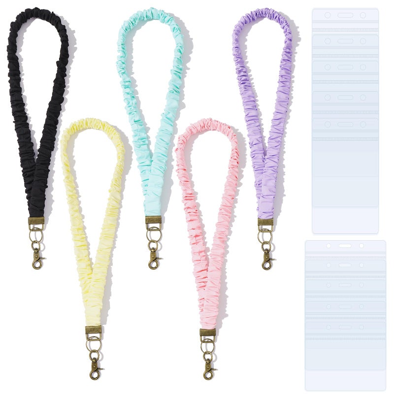 Coiris 5 Pairs Teacher Scrunchie Lanyard with Id Holder Mood Weekly Styles for Id Badges Cute Keys Stretchy Retractable Neck Colorful Breakaway Lanyard for School - Image 1