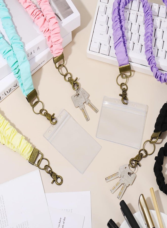 Coiris 5 Pairs Teacher Scrunchie Lanyard with Id Holder Mood Weekly Styles for Id Badges Cute Keys Stretchy Retractable Neck Colorful Breakaway Lanyard for School - Image 5