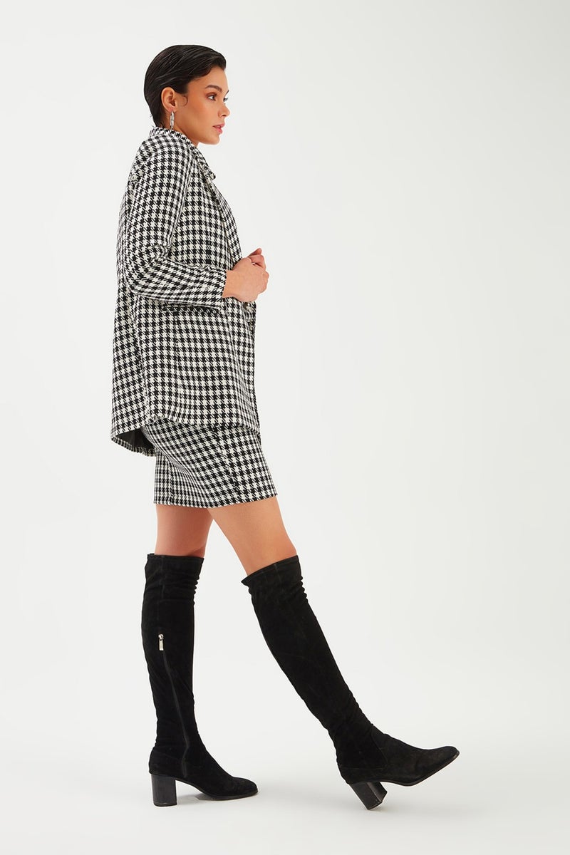 SATEEN Houndstooth Patterned Mini Skirt - Black  - Image 5