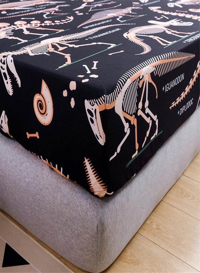 URLINENS Dinosaur Fitted Sheet Twin Size, Jurassic Evolution Dino Bones Bedding Set 2 Piece 1 Fitted Sheet and 1 Pillowcase, Wildlife Dinosaur Sheet Set for Kids Boys Girls Teens Fun Bed Sheet - Image 4
