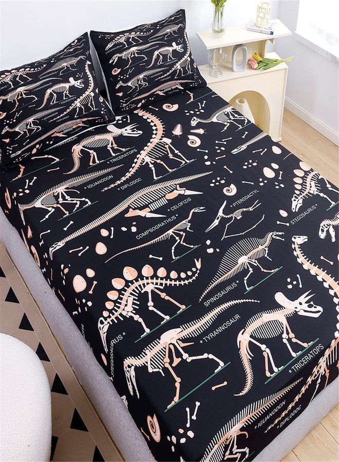 URLINENS Dinosaur Fitted Sheet Twin Size, Jurassic Evolution Dino Bones Bedding Set 2 Piece 1 Fitted Sheet and 1 Pillowcase, Wildlife Dinosaur Sheet Set for Kids Boys Girls Teens Fun Bed Sheet - Image 3