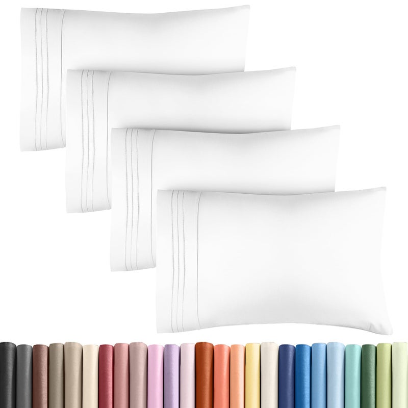 CGK Unlimited King Pillow Cases Set of 4  Hotel Quality Queen Pillowcase Covers  UltraSoft Comfortable Cozy Bedding for Women Men Kids  Teens  Wrinkle Free  Machine Washable  White No Pillows Included