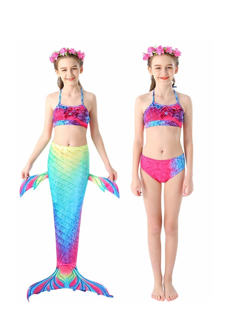 كول بيبي بدلة سباحة للفتيات من COOLBABY مكونة من ثلاث قطع بذيل حورية البحر للأطفال (110 مقاس) - Image 2