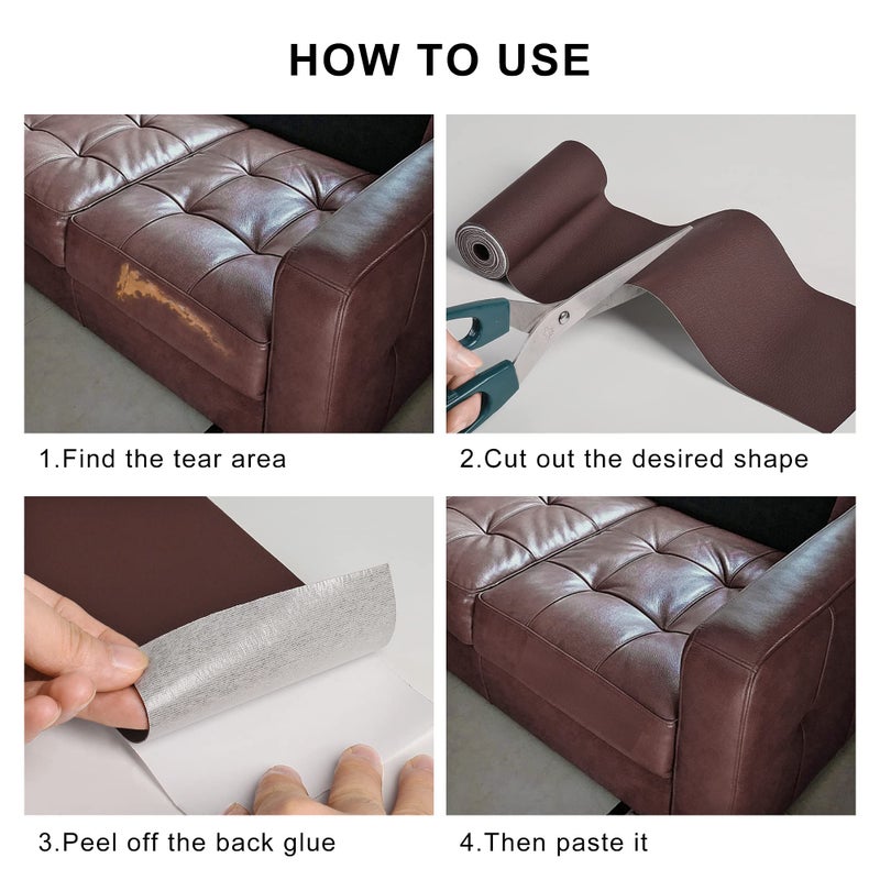 YAFLC Leather Repair Patch for Furniture, 4" x 63" Self Adhesive Leather Repair Kit Vinyl Repair Tape for Car Seat Sofa Jackets Couches Chair Brown - Image 3