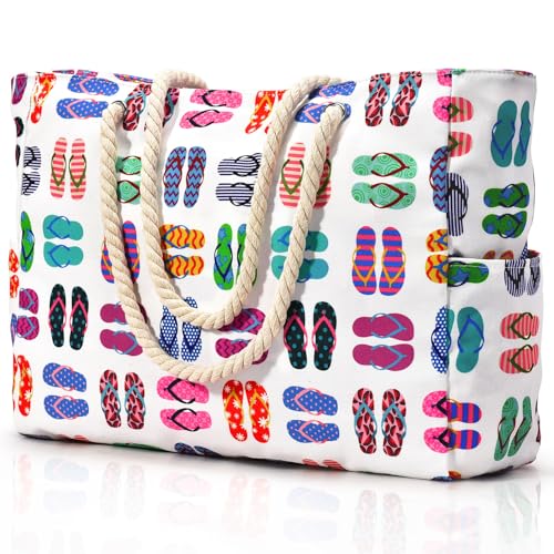 Becokan Beach Bags for Women Large Waterproof Sandproof Beach Tote Swim Pool Bag with Zipper - Image 1