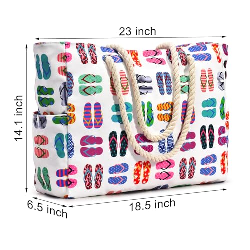 Becokan Beach Bags for Women Large Waterproof Sandproof Beach Tote Swim Pool Bag with Zipper - Image 4