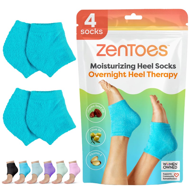 ZenToes Moisturizing Socks for Cracked Heel Treatment Vitamin E Olive Oil and Jojoba Oil Infused Heel Socks to Soften and Hydrate Fuzzy Blue Regular