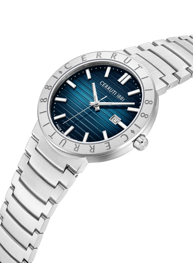 شيروتي 1881 ساعة فيليانو رجالي 42 مم بزجاج مقاوم للخدش، مينا أزرق وسوار ستانلس ستيل