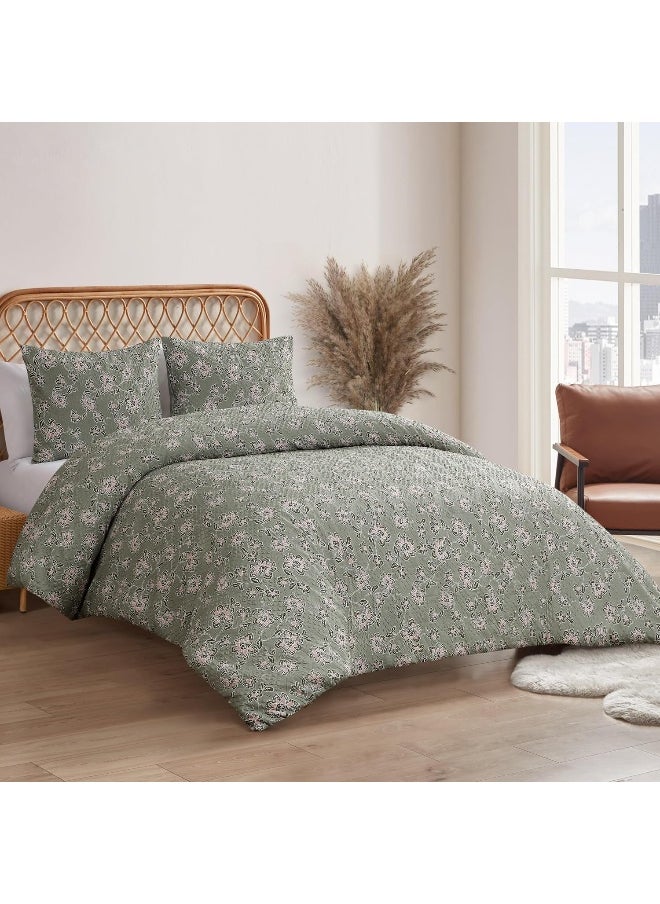 Jessica Simpson - Jessica Simpson Botanical Embossed Sage Green Duvet Cover Set Queen/Full Size Bedding Set Ensemble - 3 Piece Set - Image 1