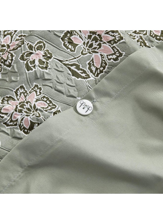 Jessica Simpson - Jessica Simpson Botanical Embossed Sage Green Duvet Cover Set Queen/Full Size Bedding Set Ensemble - 3 Piece Set - Image 1