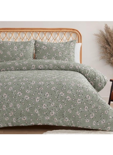 Jessica Simpson Botanical Embossed Sage Green Duvet Cover Set Queen/Full Size Bedding Set Ensemble - 3 Piece Set