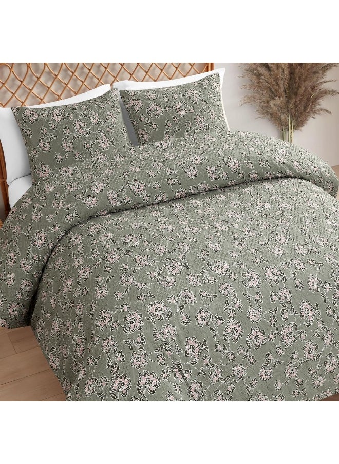 Jessica Simpson - Jessica Simpson Botanical Embossed Sage Green Duvet Cover Set Queen/Full Size Bedding Set Ensemble - 3 Piece Set - Image 1