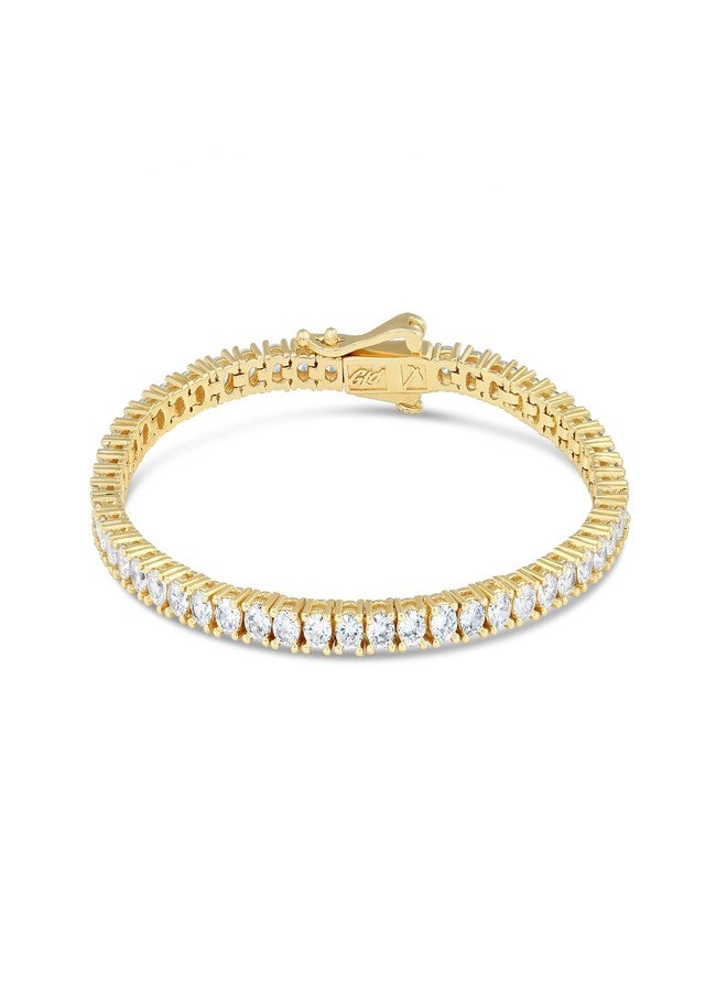 GLD Round Cut Tennis Bracelet - Iced Out Chain for Men and Women in Yellow Gold - 3MM - 7" - Image 1
