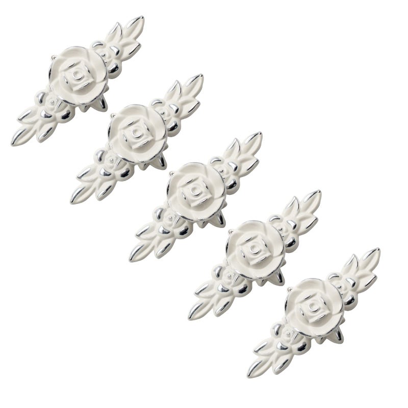 Uenhoy 5 Pcs Rose Cabinet Knobs with Backplate, Vintage Floral Drawer Knob Pulls, Zinc Alloy Rose Flower Drawer Pull Handles for Cabinets and Dresser - 4 Inch, Ivory White with Silver Trim - Image 2