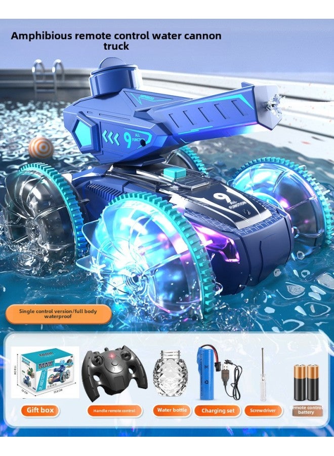 Amphibious Remote Control Vehicle Battle Tank Toy Gesture Sensing Launchable Water Cannon Children's Remote Control Toy-Color:2019-60 Single Remote Control Amphibious Ink Blue [color Box]-Specifications:Value Version With Dual Batteries  - Image 1