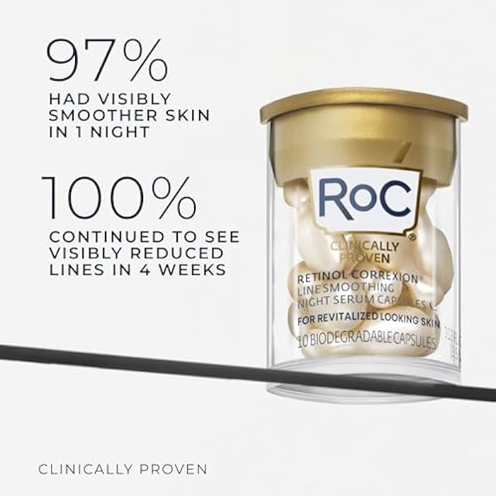 RoC Retinol Correxion Line Smoothing Night Serum Capsules, Daily Anti-Aging Skin Care Treatment for Fine Lines, Dark Spots, Acne Scars, 10 Count - Image 3