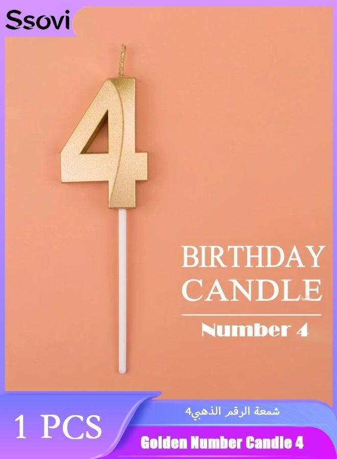 Ssovi Premium Gold Number 4 Birthday Candle, 3D Metallic Smokeless Cake Topper Decoration for Kids, Adults, Anniversary & Milestone Party - Image 1