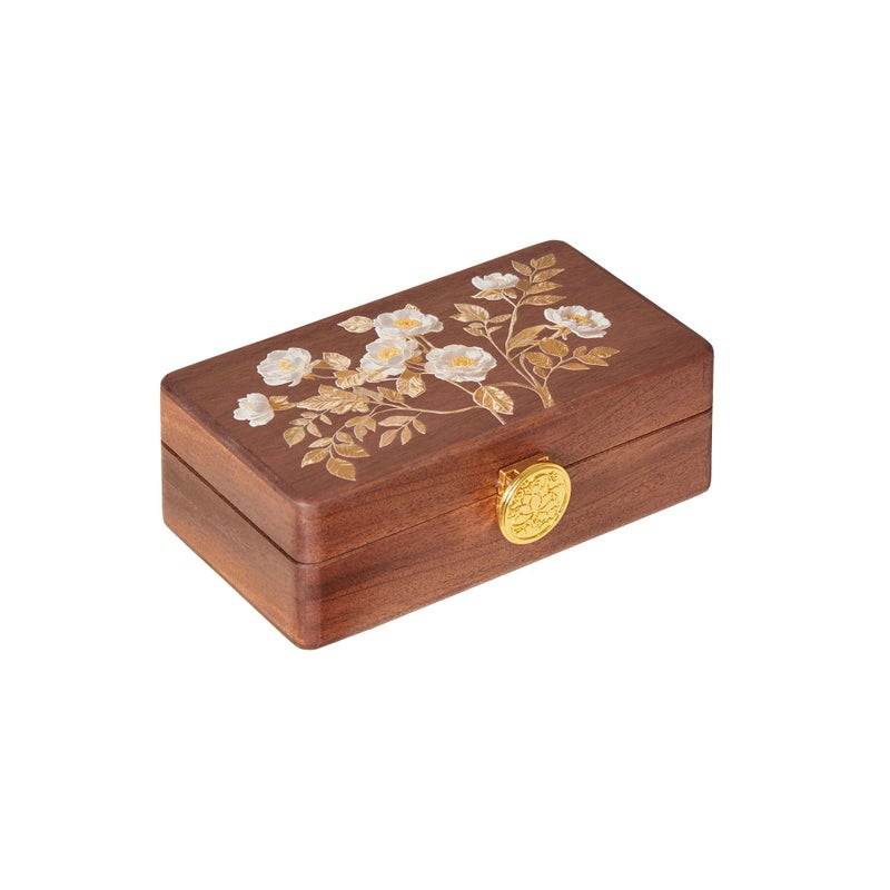 KAOTGOT Travel Jewelry Case Small Wood Jewelry Organizer Jewelry Box for Women (Nut-Brown Print) - Image 1
