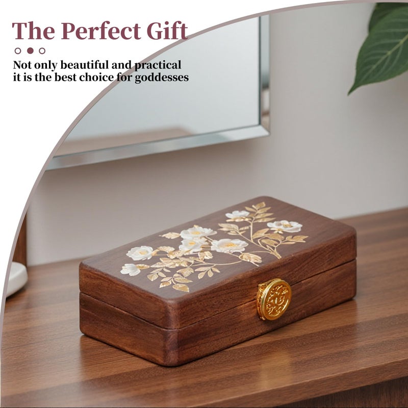 KAOTGOT Travel Jewelry Case Small Wood Jewelry Organizer Jewelry Box for Women (Nut-Brown Print) - Image 5