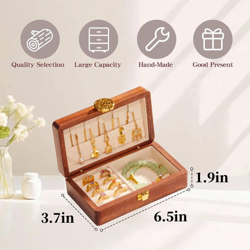 KAOTGOT Travel Jewelry Case Small Wood Jewelry Organizer Jewelry Box for Women (Nut-Brown Print) - Image 2