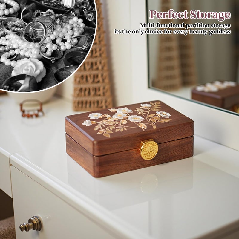 KAOTGOT Travel Jewelry Case Small Wood Jewelry Organizer Jewelry Box for Women (Nut-Brown Print) - Image 3