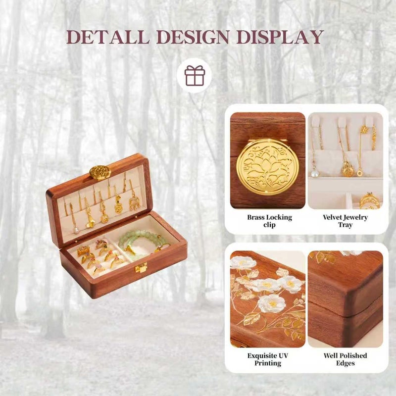 KAOTGOT Travel Jewelry Case Small Wood Jewelry Organizer Jewelry Box for Women (Nut-Brown Print) - Image 4
