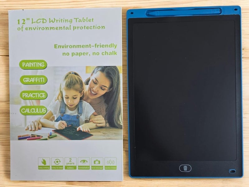 LCD Writing Tablet, Electronic Writing Drawing Board, 12 Inch Handwriting Drawing Board with Erase Button and Screen Lock Button for Kids Students Adults Home Office School Blue