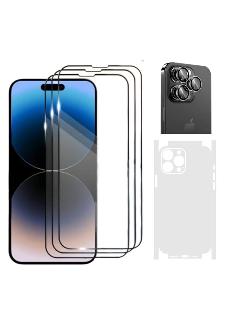 DIGI CORE - iPhone Full Coverage Set iPhone 14 Pro Max Screen Protector 3 Pack 6.7 Inch 2.5D Curved Edges With iPhone Camera Lens And Anti-Scratch iPhone Back PVC Clear Sheet (iPhone 14 Pro Max,Space Black) - Image 1