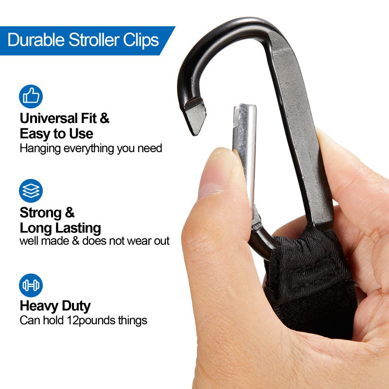 Tuanse 6 Pack Baby Stroller Hooks for Hanging Diaper Bags Pram Clips for Bags Multipurpose Hooks for Grocery Shopping Backpack Stroller Accessories Pram Buggy Clips Straps Hook - Image 4