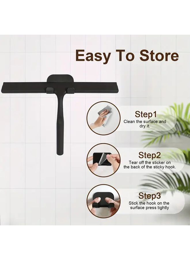 Heavy Duty Silicone Shower Squeegee With Hook Black 31cm Glass Wiper For Bathroom And Car - Image 2