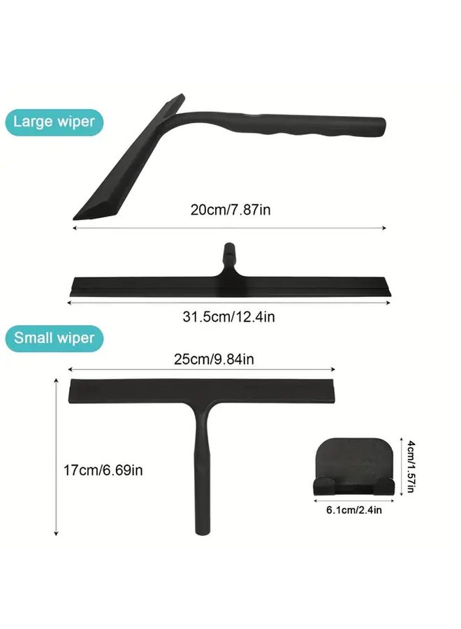 Heavy Duty Silicone Shower Squeegee With Hook Black 31cm Glass Wiper For Bathroom And Car - Image 3