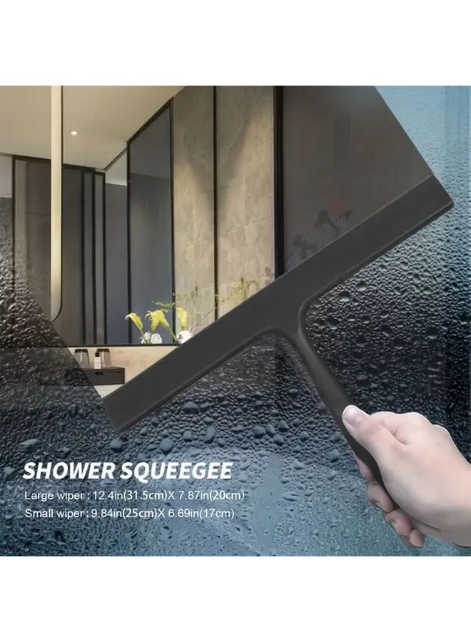 Heavy Duty Silicone Shower Squeegee With Hook Black 31cm Glass Wiper For Bathroom And Car - Image 4