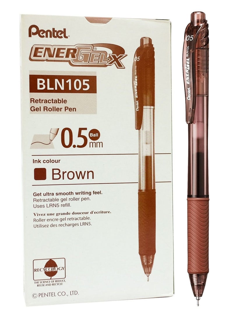 Pentel قلم حبر جل إنرجيل 12 قطعة رأس 0.5 مم حبر بني - Image 1