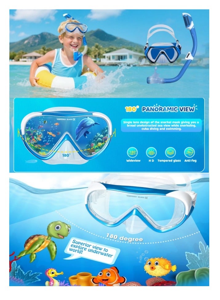 BESTPEAK Children's snorkeling equipment  freestyle silicone diving goggles  dry snorkel set  180° panoramic wide field of view diving mask  suitable for snorkeling  scuba diving  swimming travel - Image 1