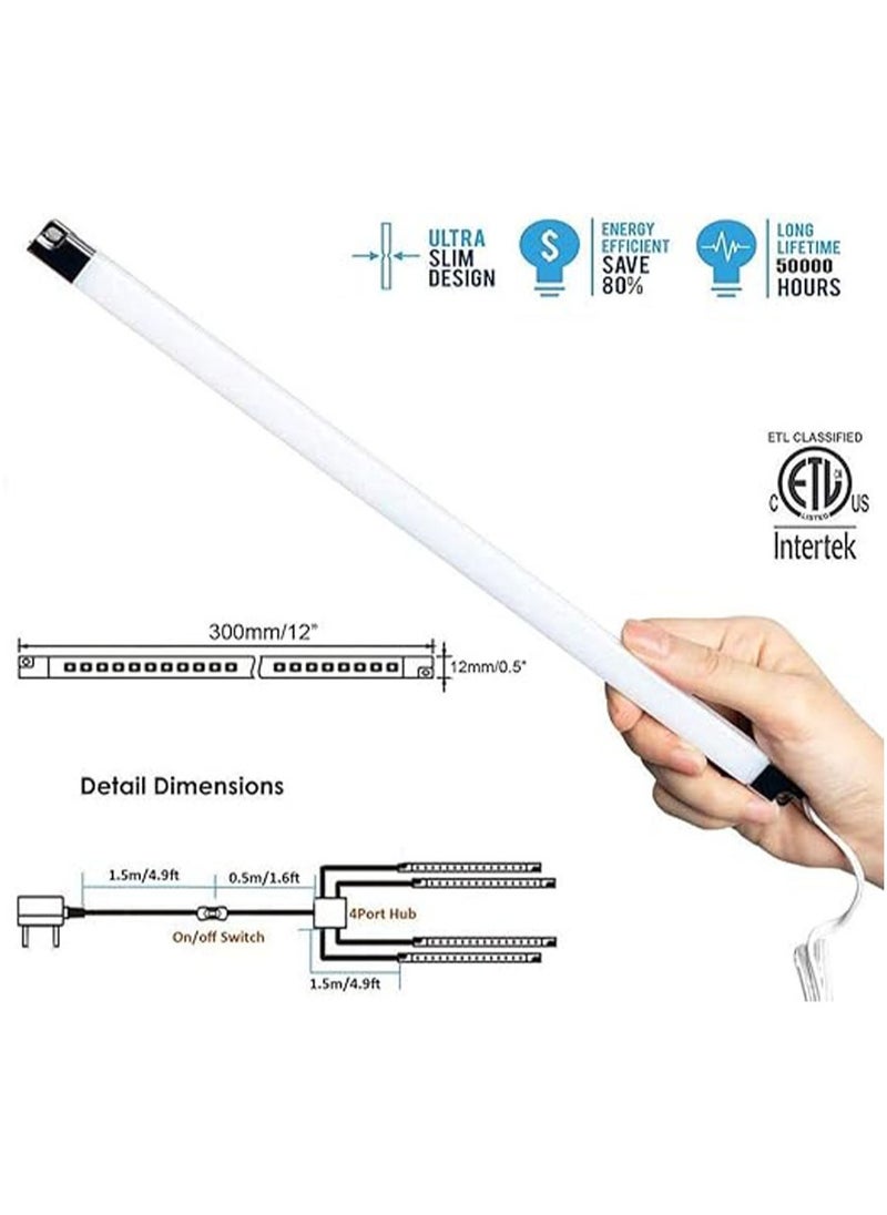 جنرال - مجموعة شرائط إضاءة LED - 4X 30 سم لإضاءة العرض لحالة Detolf / رف تحت الخزانة - توفير الطاقة - شريط إضاءة تحت الخزانة بطول أقل (أبيض بارد، 6000K) - فيش بريطاني. - Image 1