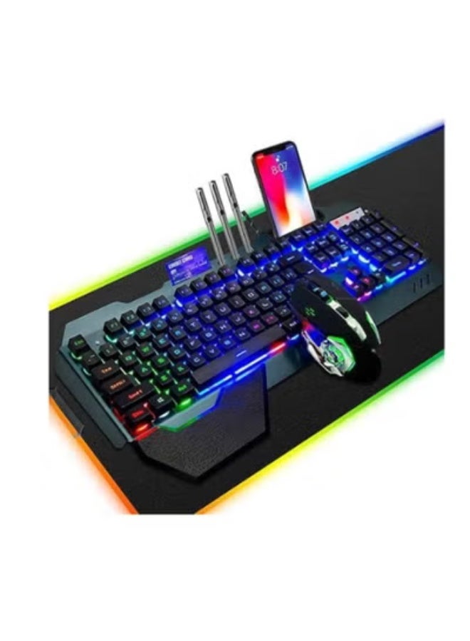 Wired Gaming Keyboard & Mouse Combo – RGB Backlit Mechanical-Feel Keyboard with Hand Rest & Phone Holder, 6-Button 3200 DPI Gaming Mouse, Large RGB Mouse Pad for PC & Office - Image 1