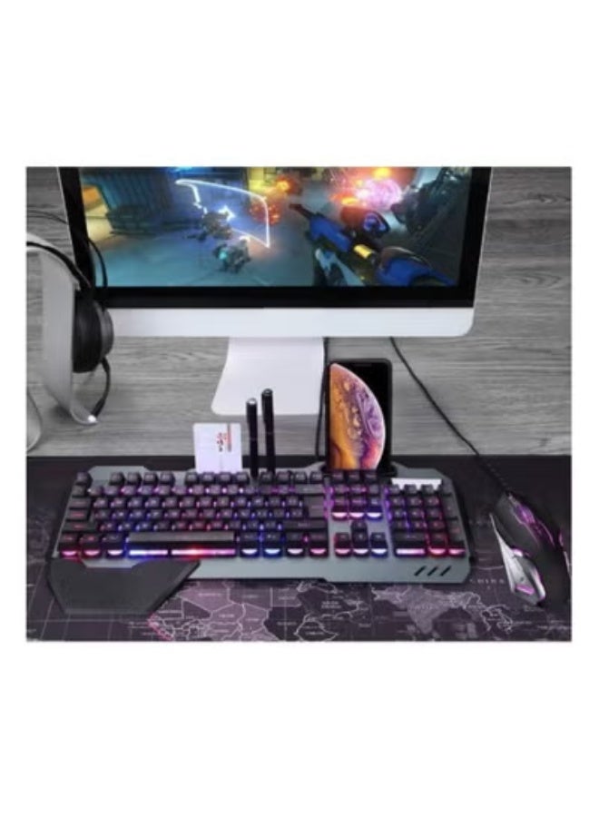 Wired Gaming Keyboard & Mouse Combo – RGB Backlit Mechanical-Feel Keyboard with Hand Rest & Phone Holder, 6-Button 3200 DPI Gaming Mouse, Large RGB Mouse Pad for PC & Office - Image 3